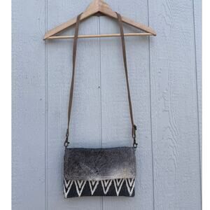 new MYRA BAG leather cowhide calf hair gray white cotton crossbody purse bag